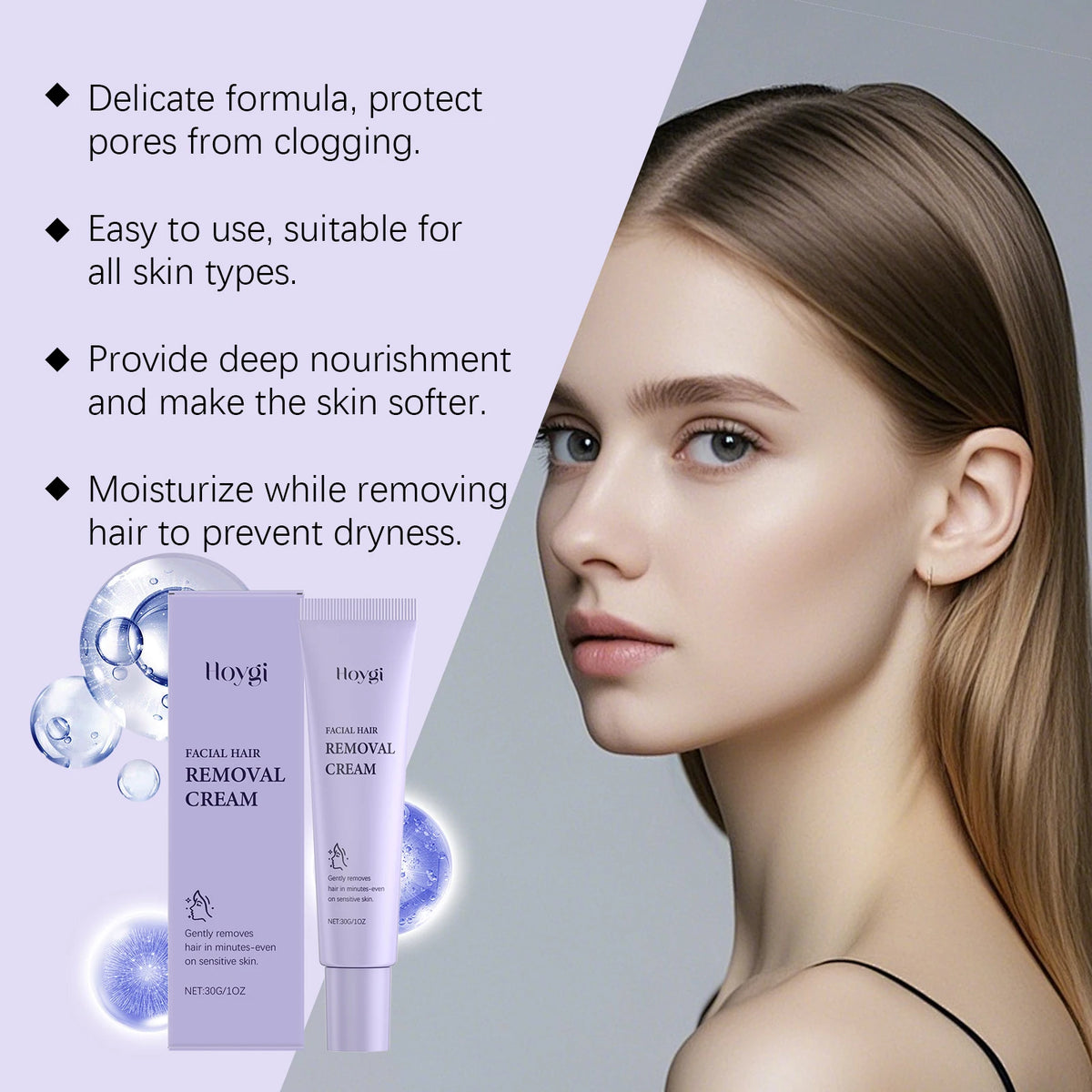 Hoygi Facial Hair Removal Cream – Gentle & Nourishing 30g