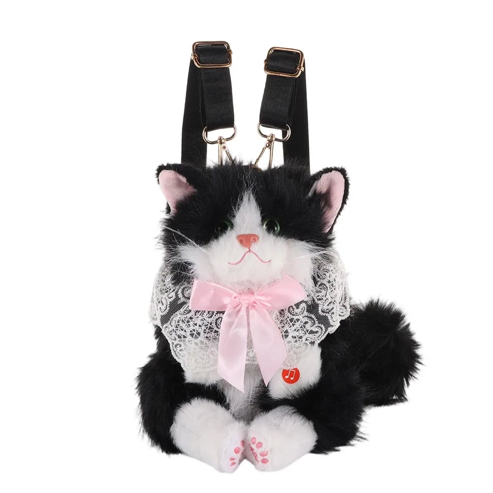 Realistic Cat Puppet Plush Backpack – Fluffy Cartoon Doll Bag