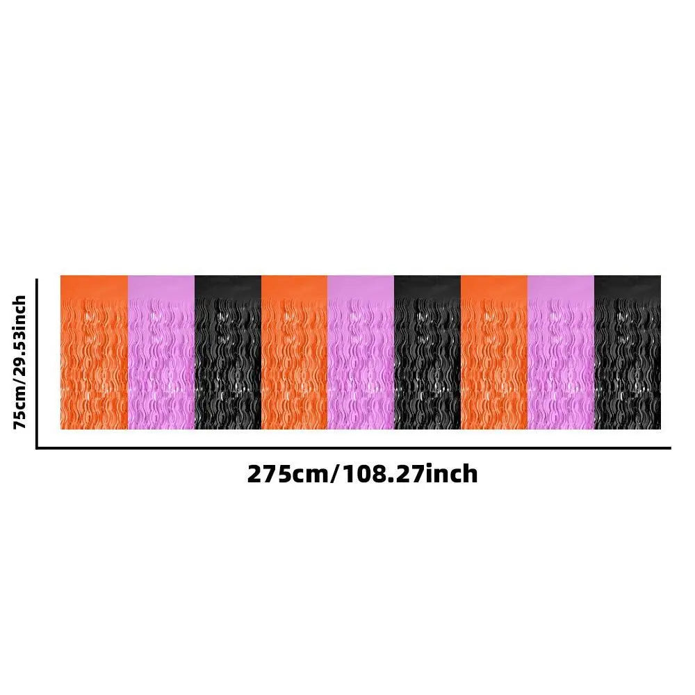 Halloween Metallic Tinsel Table Skirt – Black Purple Orange