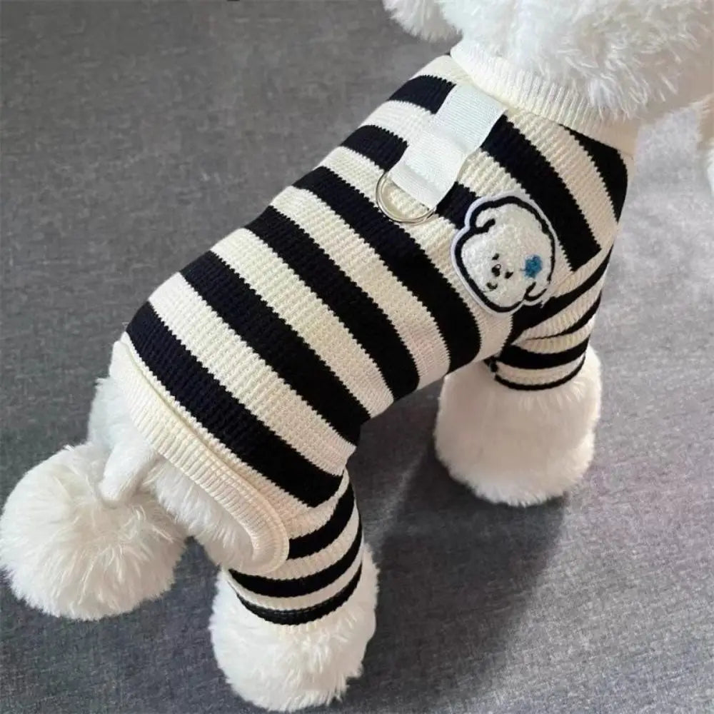 Striped Dog Jumpsuit – Breathable 4-Leg Puppy Pajamas