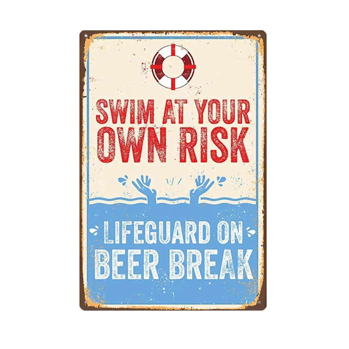 Vintage Metal Pool Sign – Swim at Your Own Risk Plaque 2-Pack