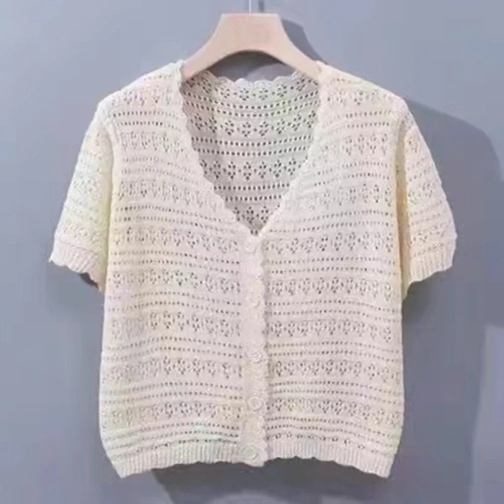 Women's Hollow Knit V-Neck Cardigan | Casual Summer Top