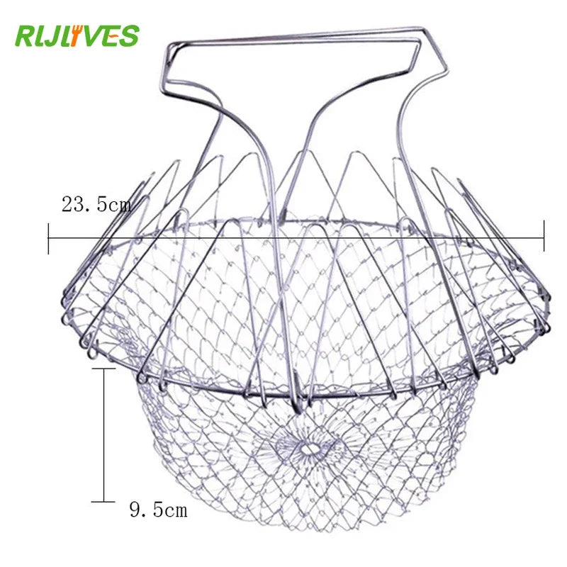Foldable Stainless Steel Fry Colander & Mesh Strainer Basket