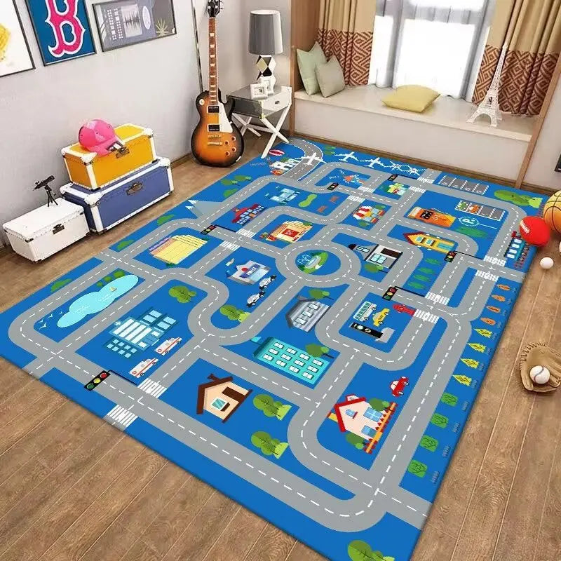 Kids City Map Car Play Mat – Road Rug for Playroom & Bedroom