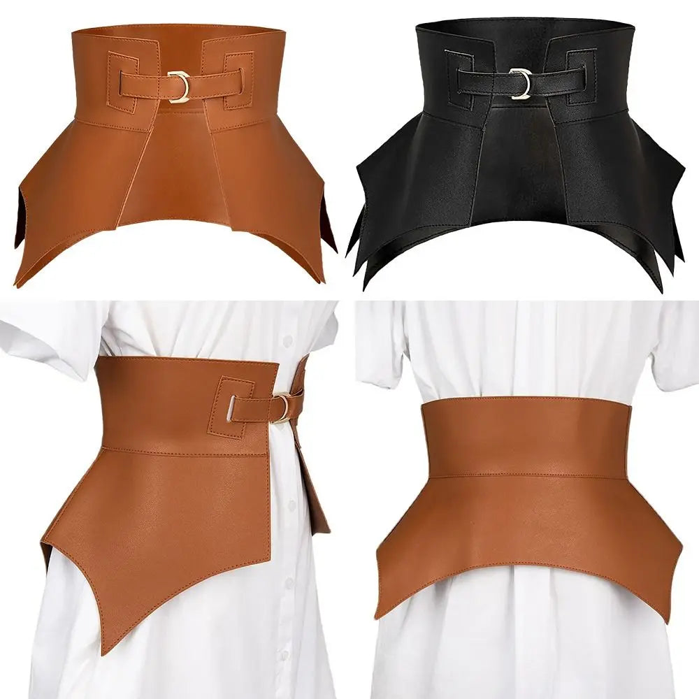 Women's Elastic Faux Leather Wide Corset Waist Belt Cummerbund