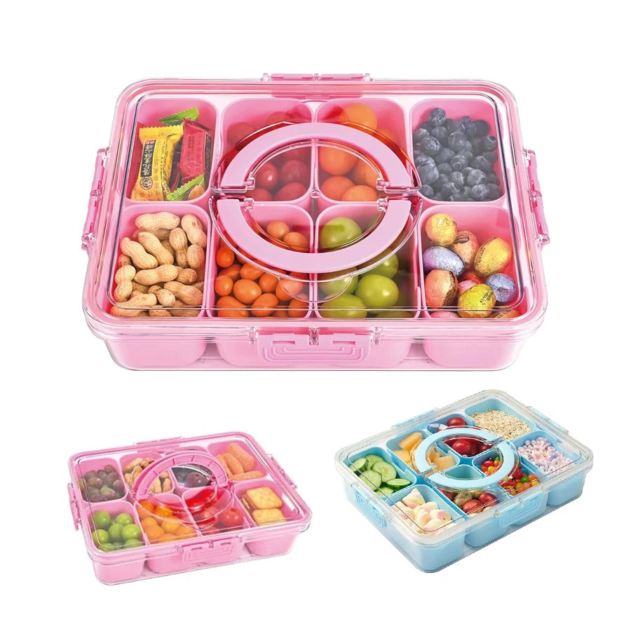 Snackle Box 8-Compartment Divided Serving Tray with Lid