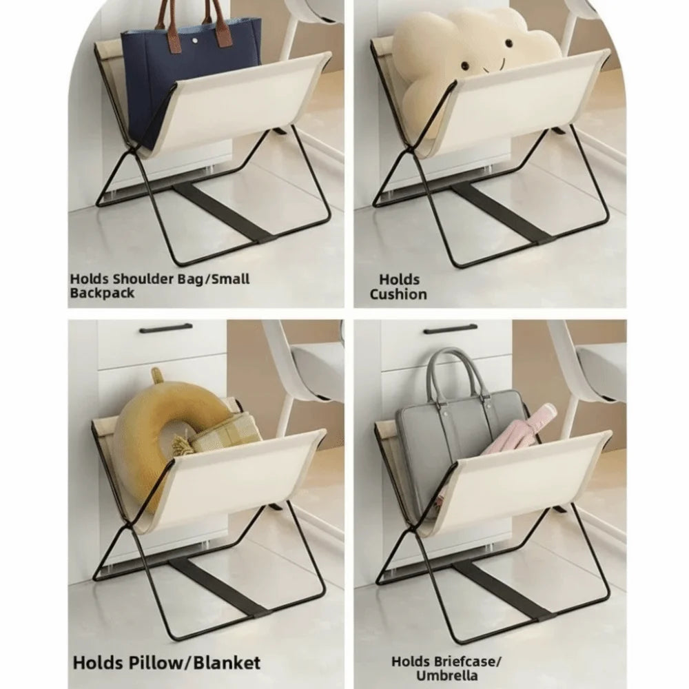 Foldable Bag Storage Rack | Metal Frame Organizer – Black