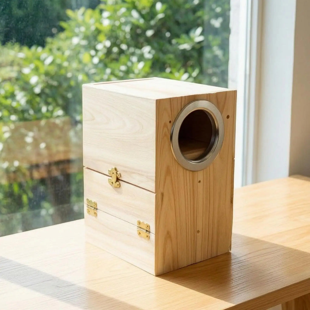 Natural Wood Bird Nesting Box with Perch & Lid – Unfinished