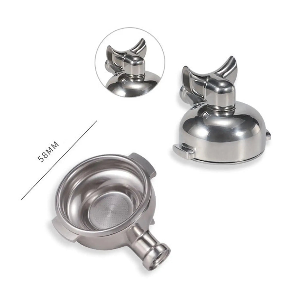 58mm Bottomless Portafilter – Wood Handle Stainless Steel