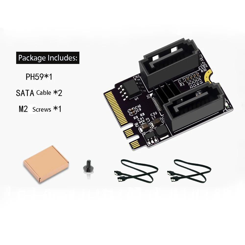 M.2 A+E Key Dual SATA 3.0 Adapter Card – JMB582 6Gbps