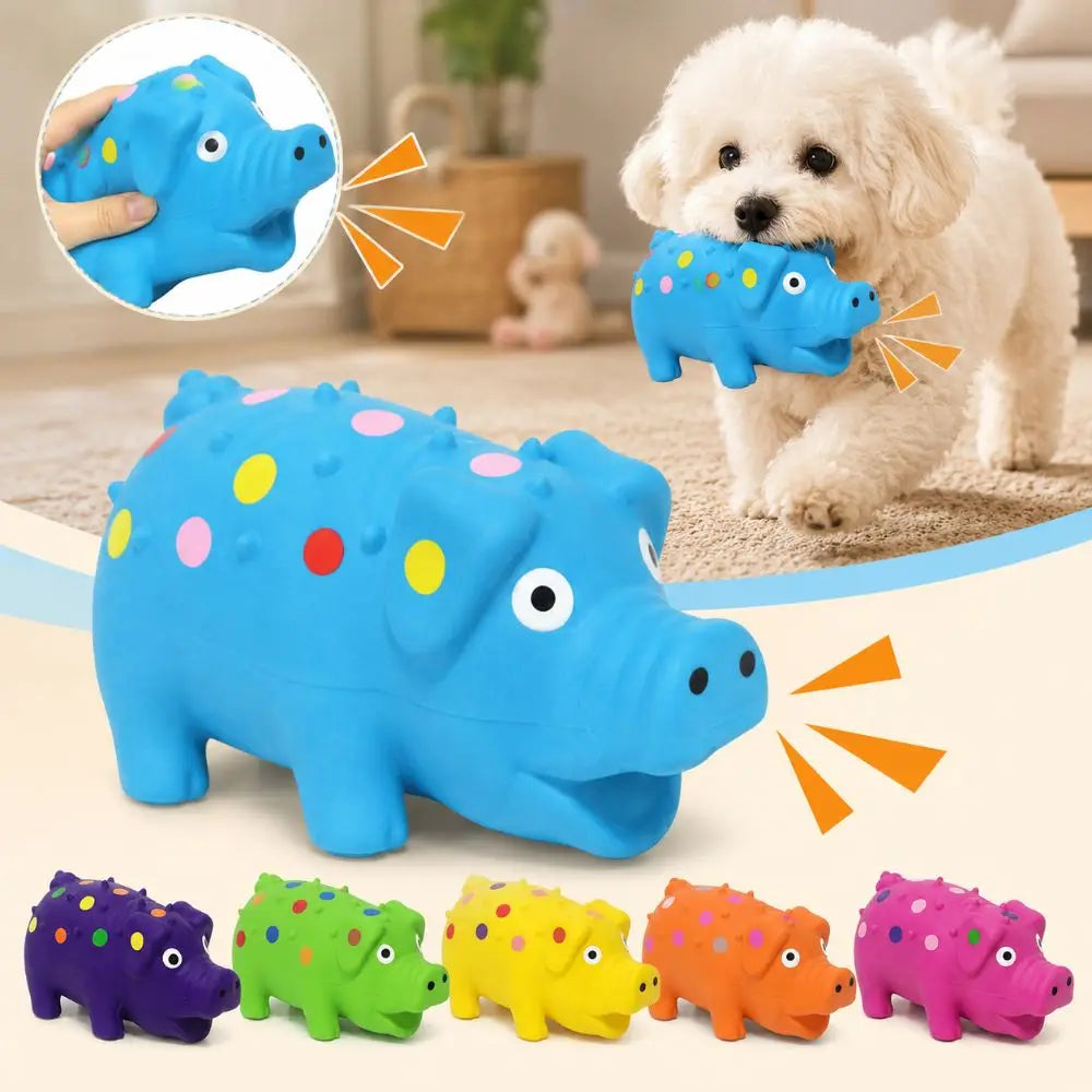 Interactive Pig Squeaky Dog Toy – Latex, 4in, All Breeds