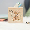 Personalised Wooden Piggy Bank – Elephant & Deer Coin Box Gift