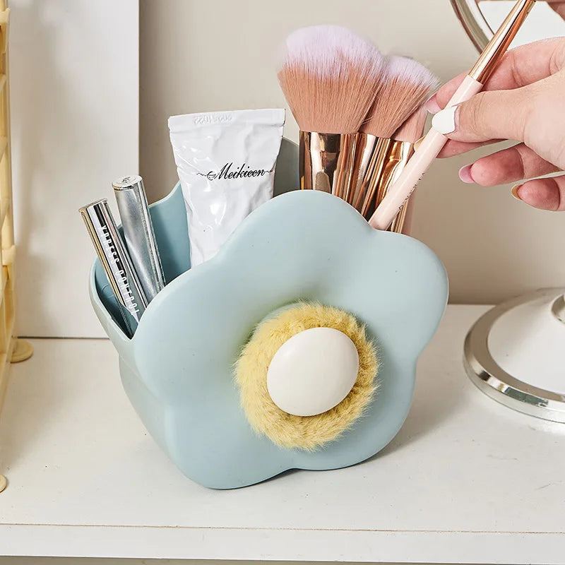 Wall-Mounted Flower Makeup Brush & Toothbrush Storage Box