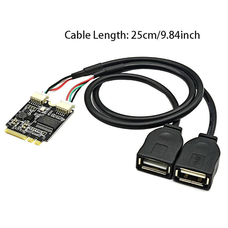 M.2 NGFF Key A/E to Dual USB 2.0 Adapter Card – 25cm Cable