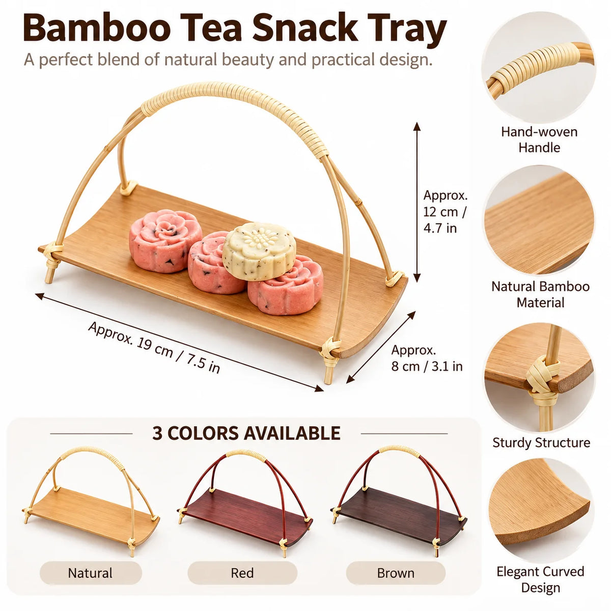Bamboo Tea Snack Serving Tray with Handle – Handmade