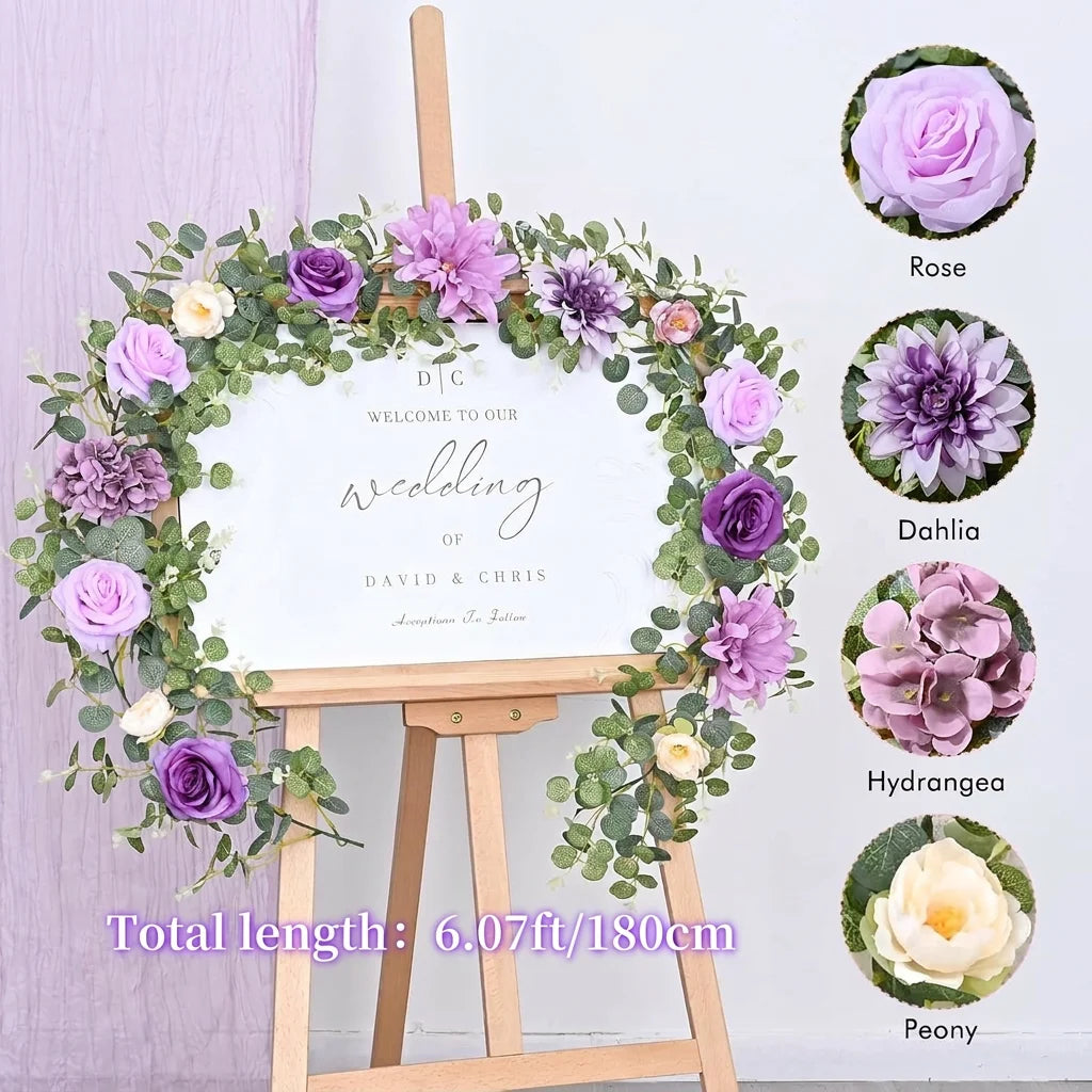 Artificial Mixed Flower Garland 185cm | Rose Peony Vine Decor