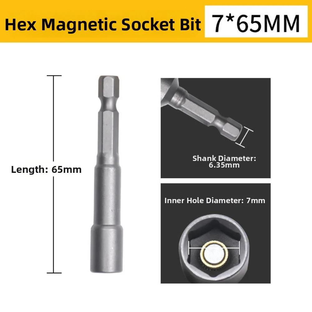 Magnetic Impact Socket Set 6–19mm | 1/4" Hex Shank Bolt Driver