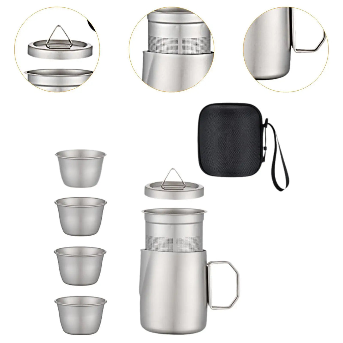 Titanium Kung Fu Tea Set – Portable Travel Teapot & 4 Cups
