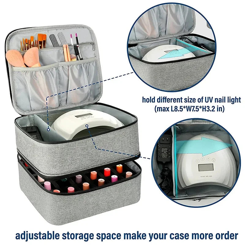 Portable 30-Grid Double Layer Nail Polish Storage Bag Organizer