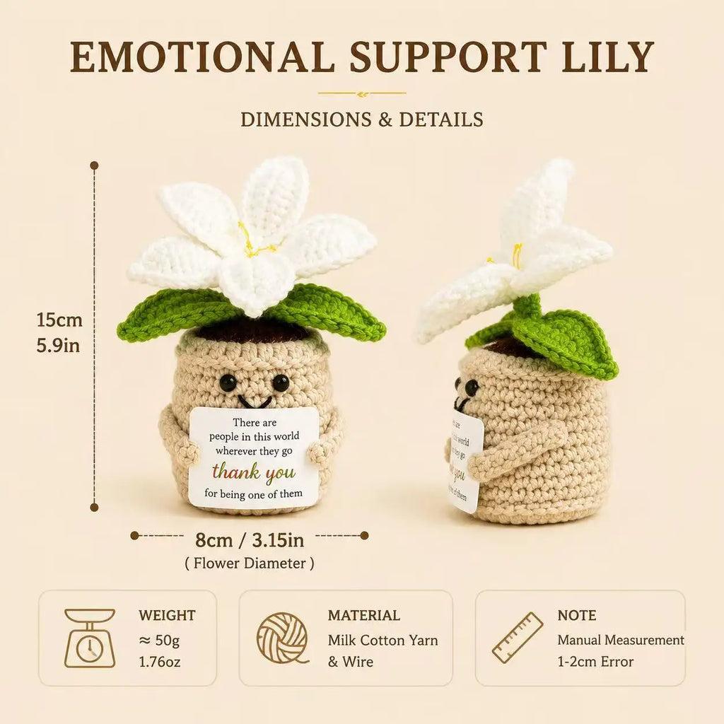 Crochet Lily Flower Pot Doll with Thank You Card | Desk Decor Gift