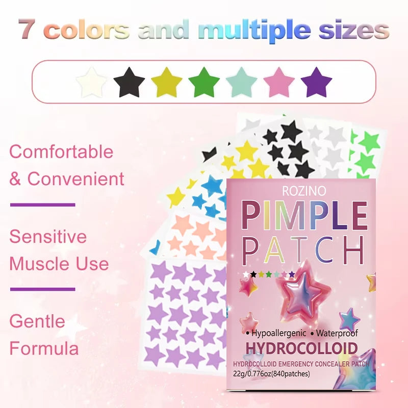 ROZINO Star Hydrocolloid Acne Patches 840/1680 Pcs – 7 Colors