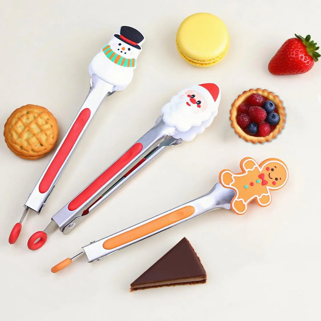 7-Inch Christmas Mini Food Tongs – Festive Serving Clamps Set