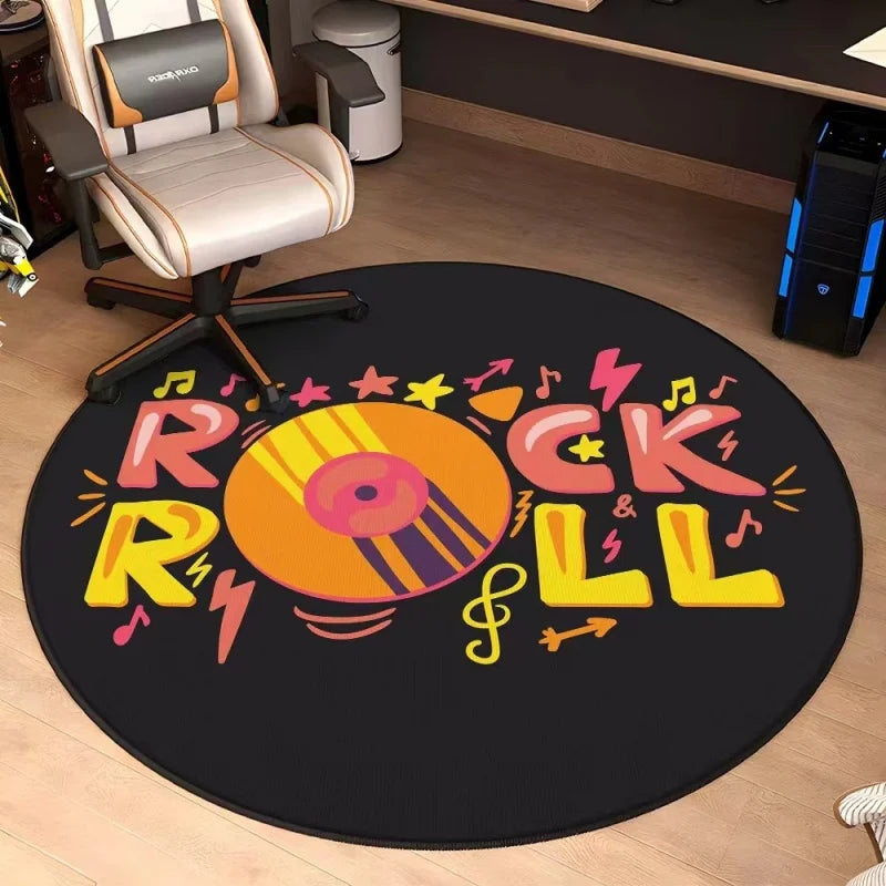 Round Music Rug – Vinyl Record & Microphone Design | 3 Sizes