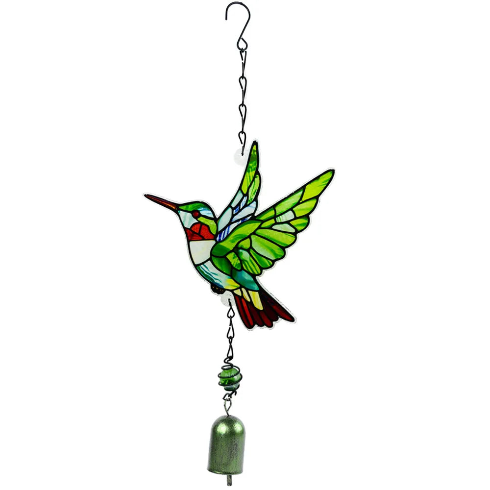 Glass Hummingbird Wind Chime | Diamond Garden Hanging Decor
