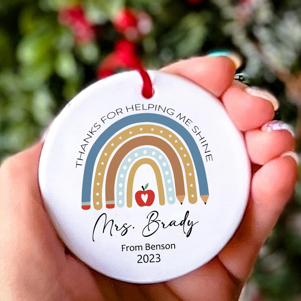 Personalised Rainbow Teacher Christmas Ornament – Custom Name