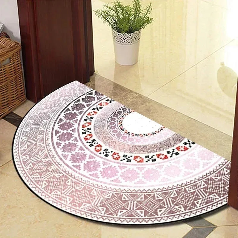 Semi-Circular Vintage Floral Non-Slip Floor Mat | Porch & Entry