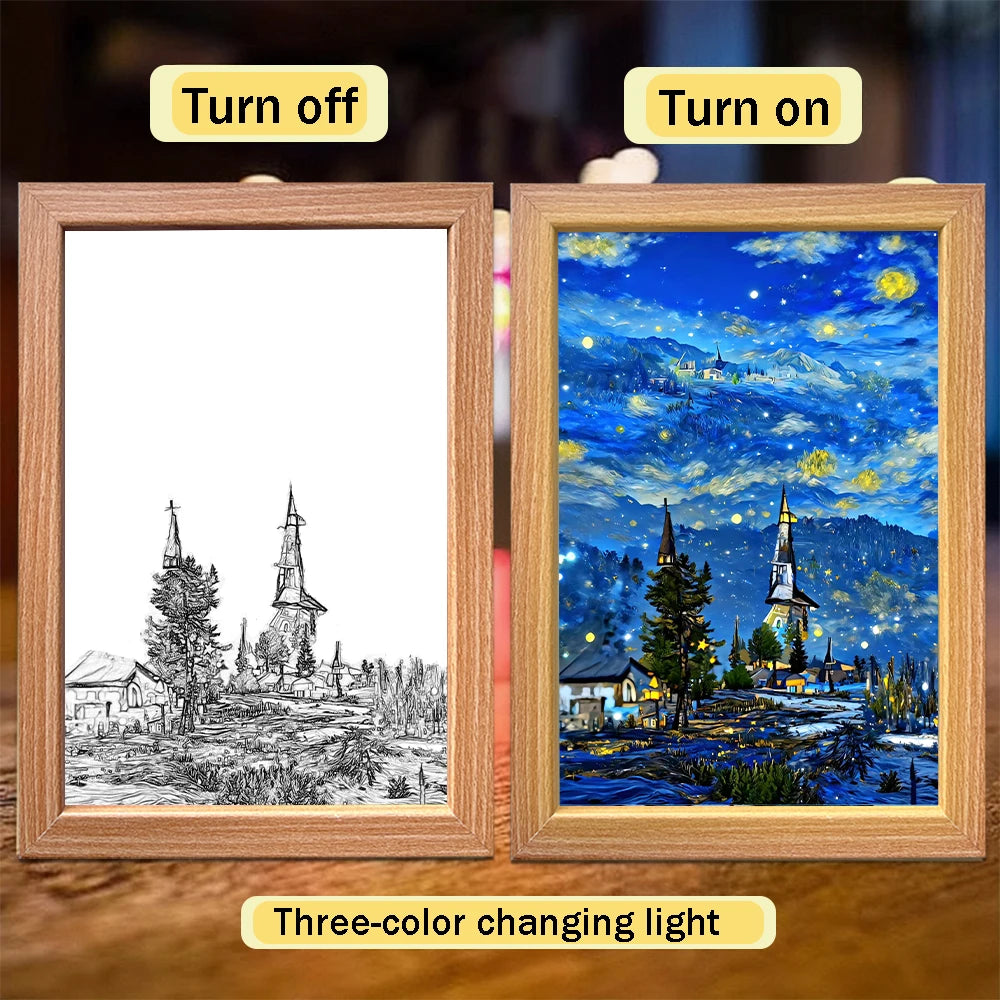 LED Light Painting Frame – Van Gogh Starry Sky Wall Art Décor