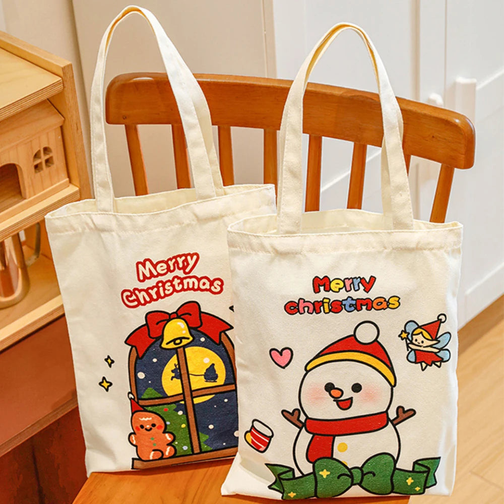 Canvas Christmas Santa Claus Tote Bag | Holiday Gift Bag