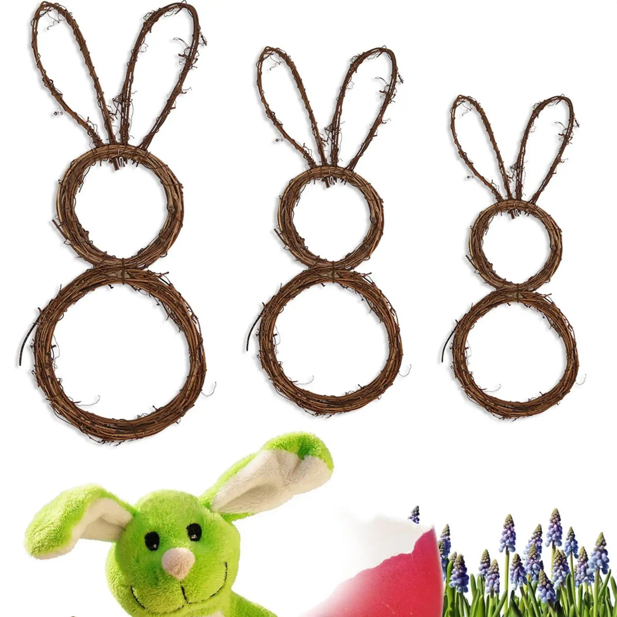 Easter Bunny Rattan Wreath – Foldable Spring Door Garland