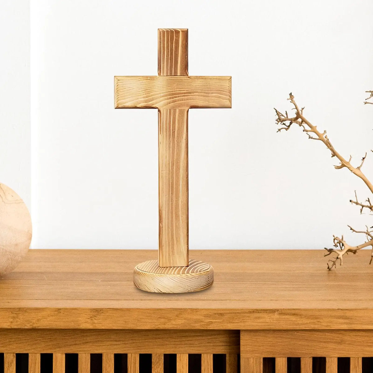 Wood Standing Cross Statue | Catholic & Christian Tabletop Decor