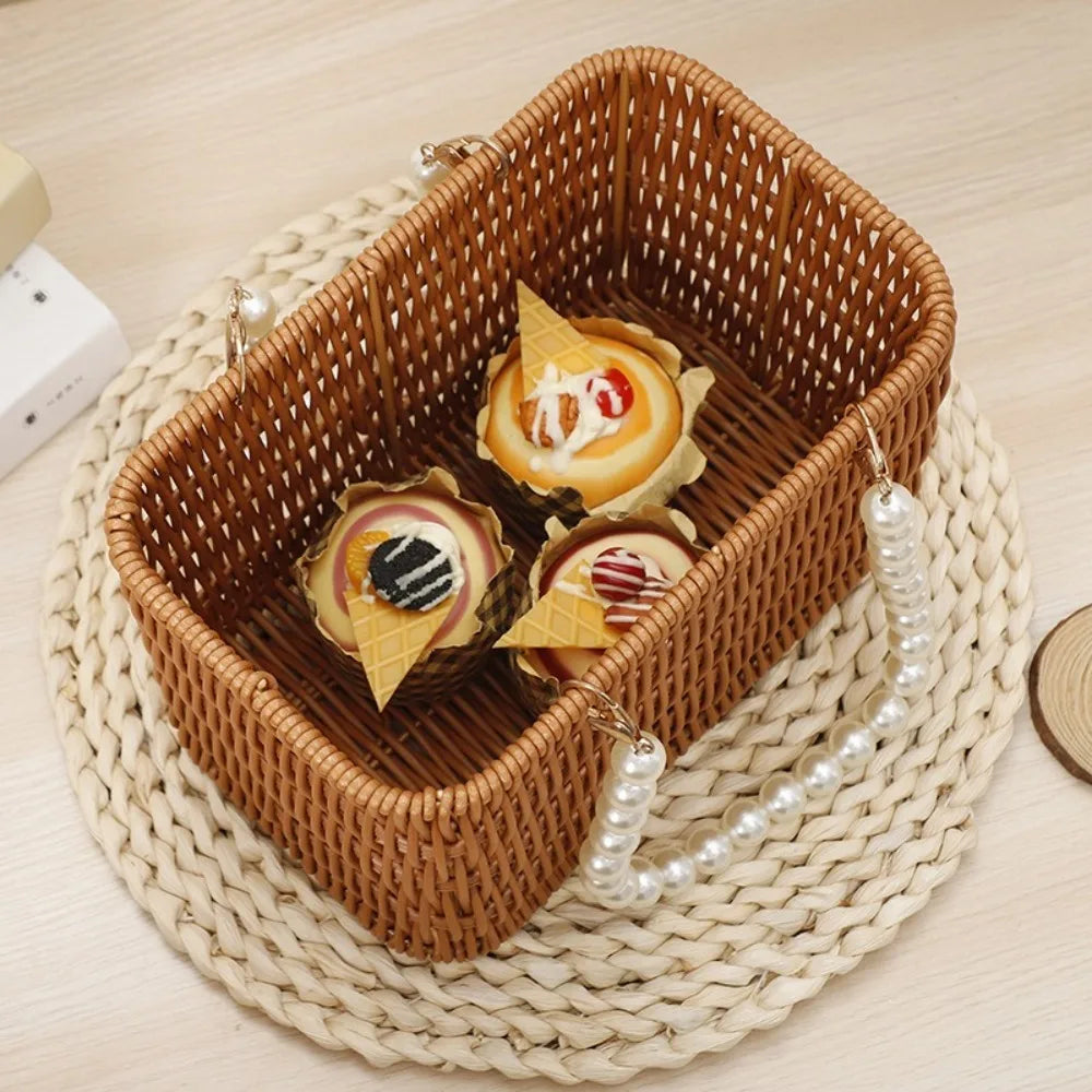 Pearl Handle Imitation Rattan Flower Basket – Wedding Décor