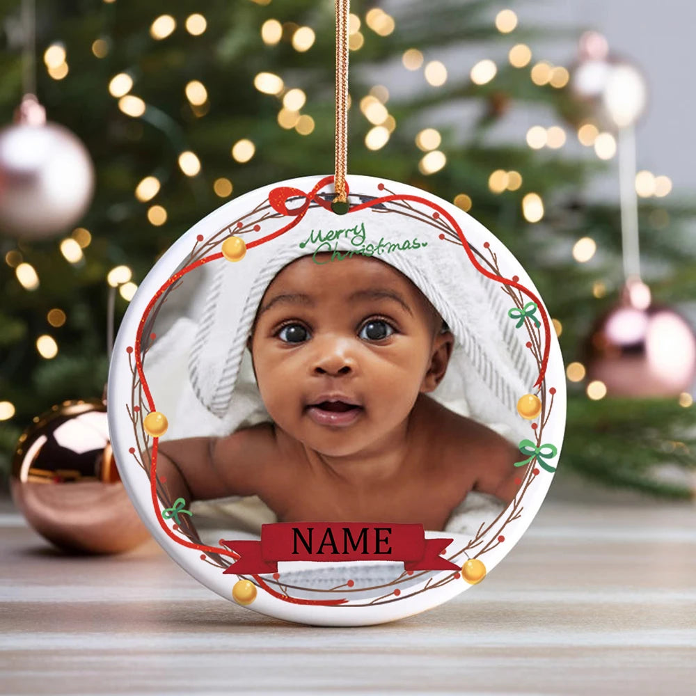 Personalized Baby's 1st Christmas Ceramic Photo Ornament
