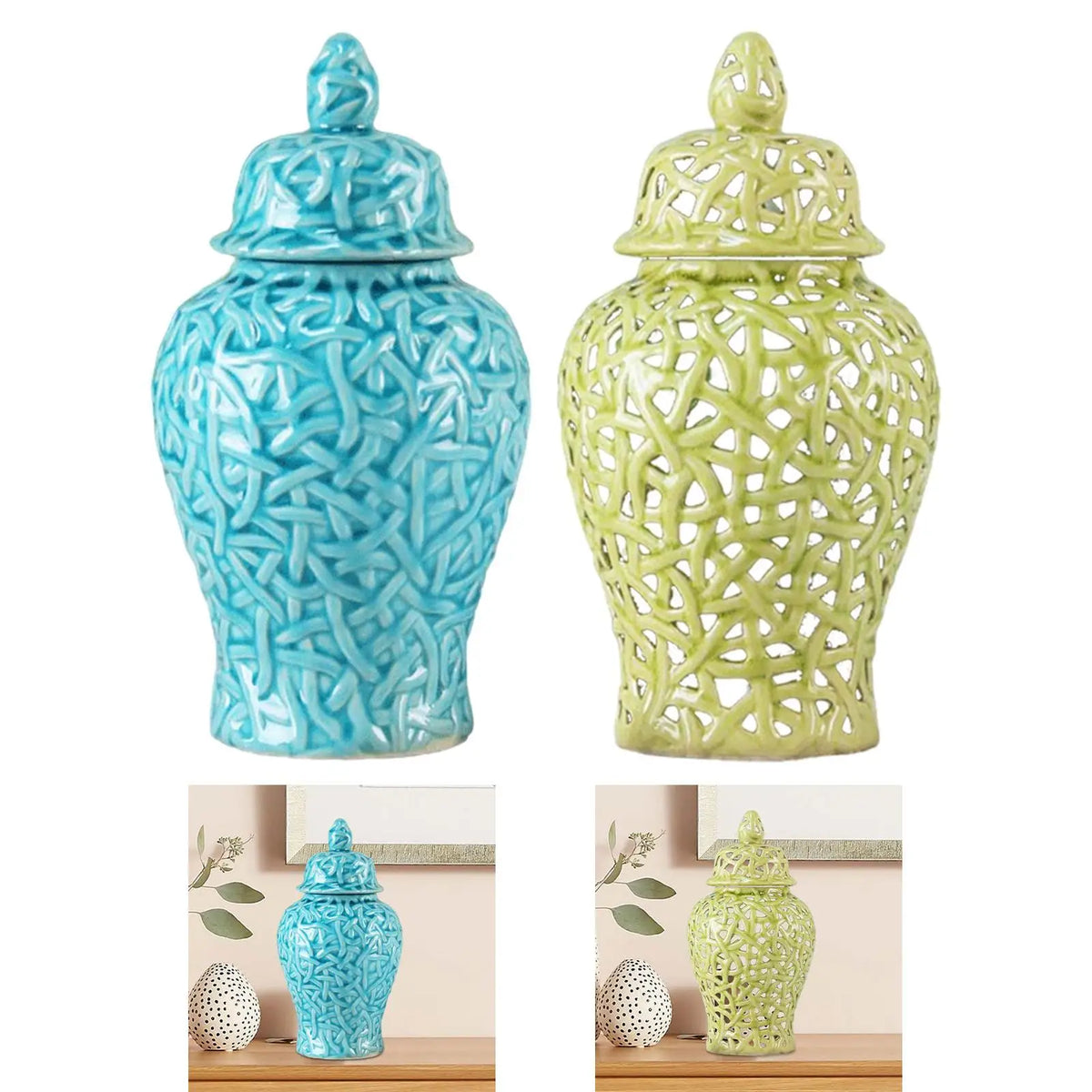 Porcelain Ceramic Ginger Jar Vase with Lid | Home Décor