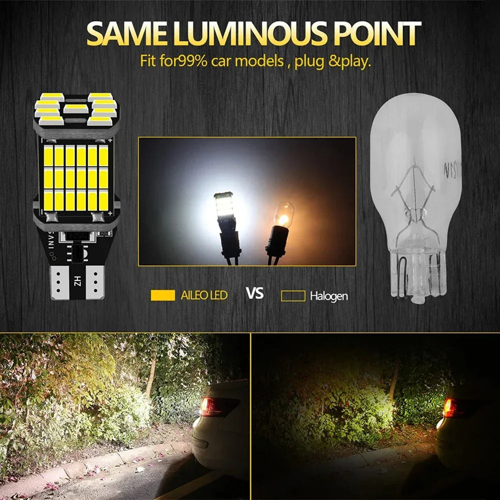 2PCS T15 LED Bulbs W16W 45-SMD 6000K Car Reverse Backup Light
