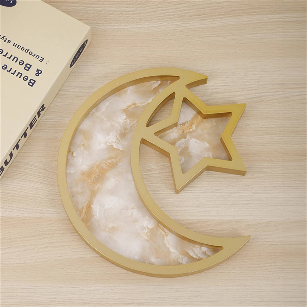 Star & Moon Wooden Serving Tray – Eid Ramadan Festive Décor
