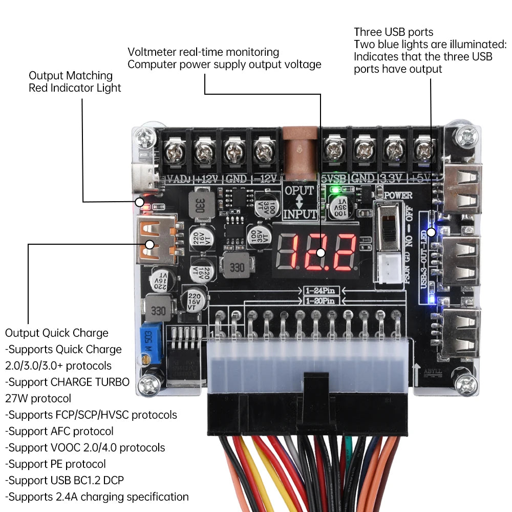 20/24-Pin ATX Power Supply Adapter Board | Multi-Voltage Module