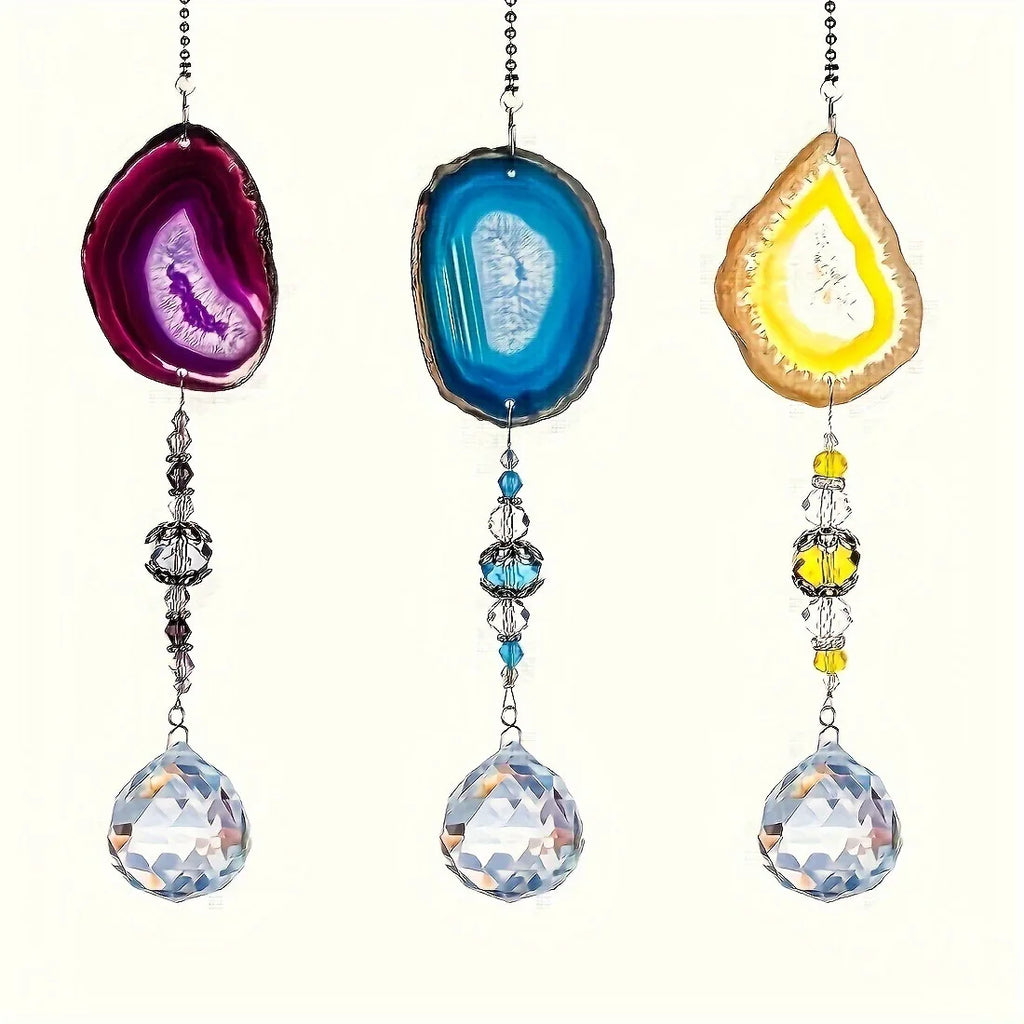 Agate Suncatcher with 30mm Crystal Ball | Geode Window Ornament