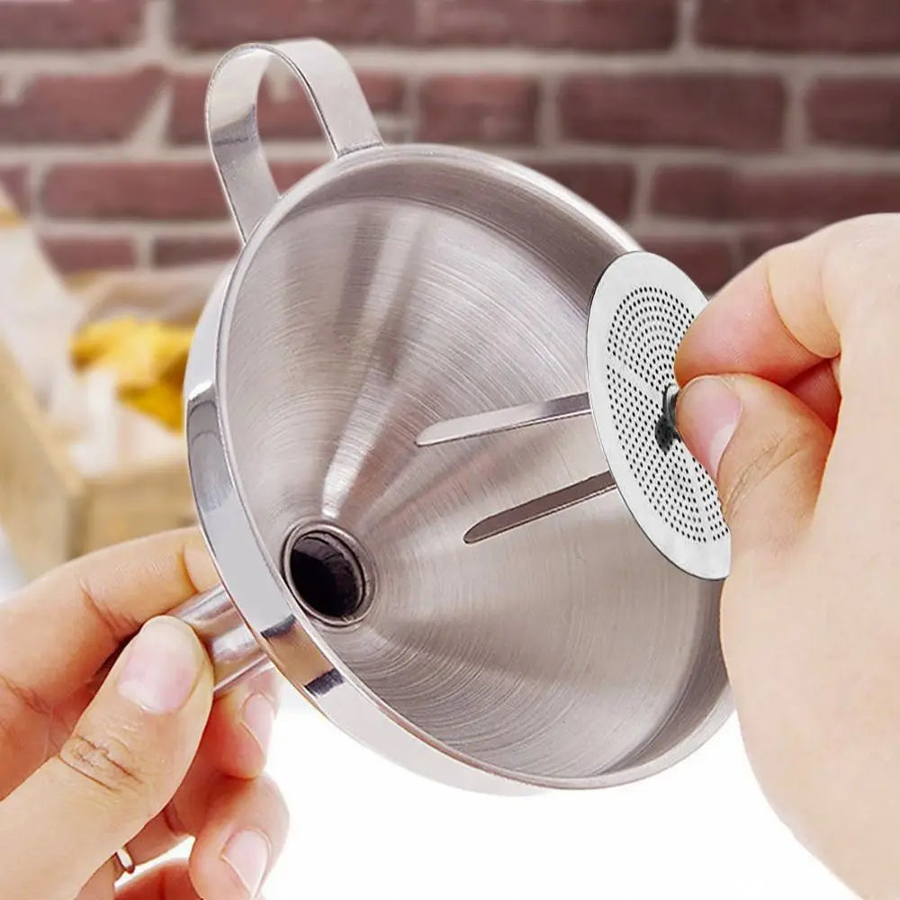 Stainless Steel Wide Mouth Funnel with Detachable Strainer