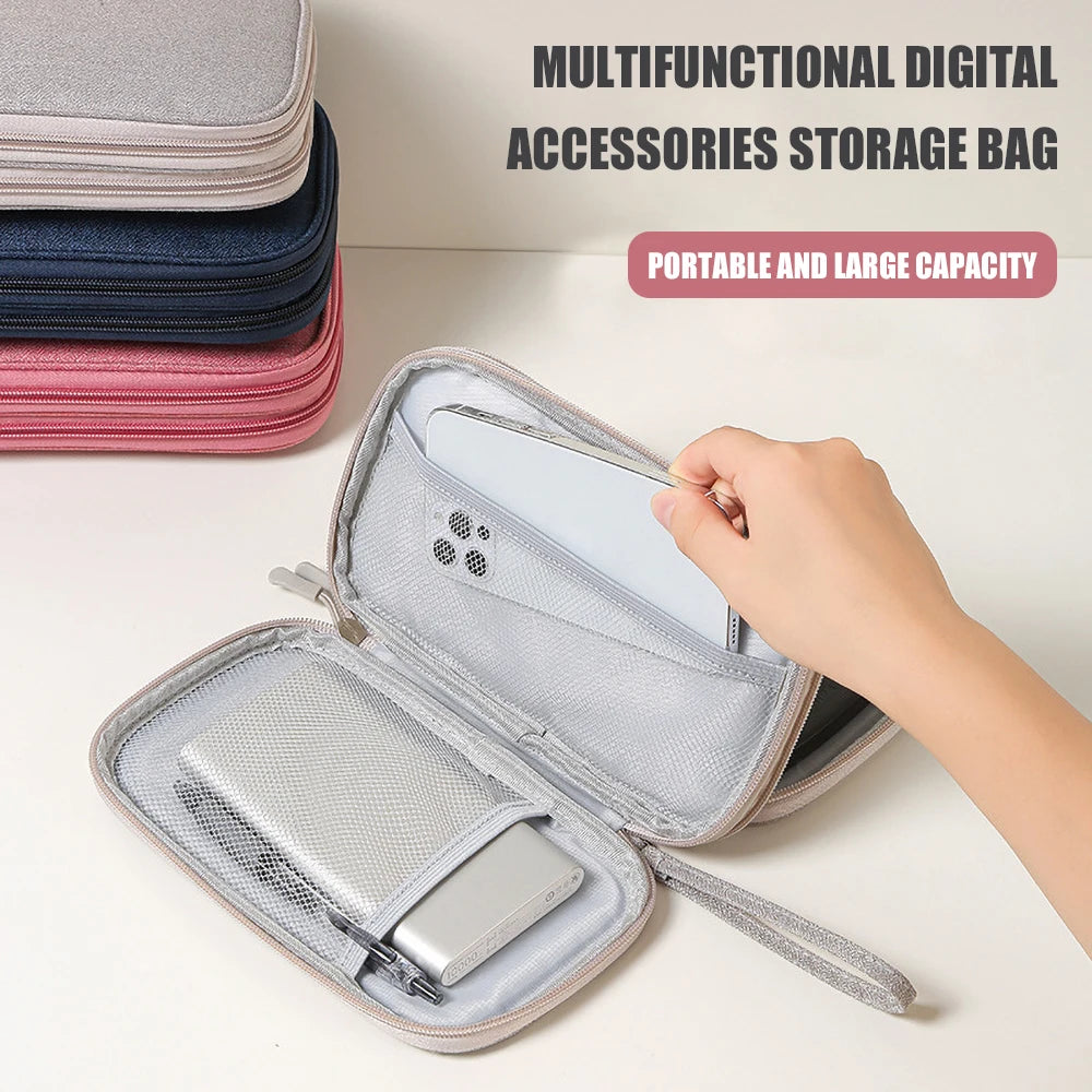 Waterproof Travel Cable Organizer Bag | Double Layer Carry Case