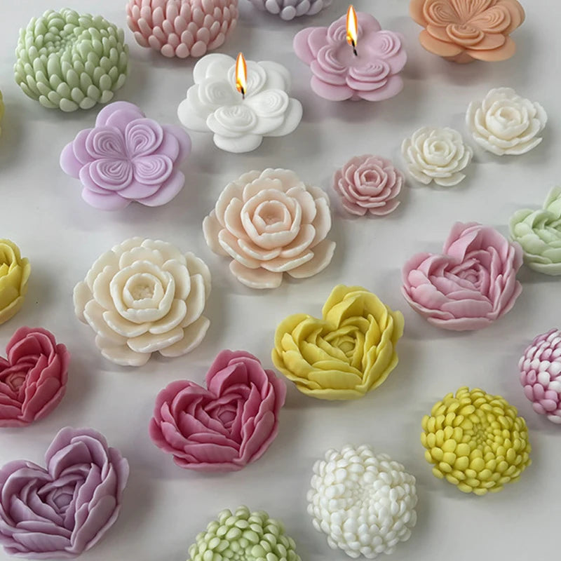 3D Flower Silicone Mold – Rose Peony Candle Soap Baking