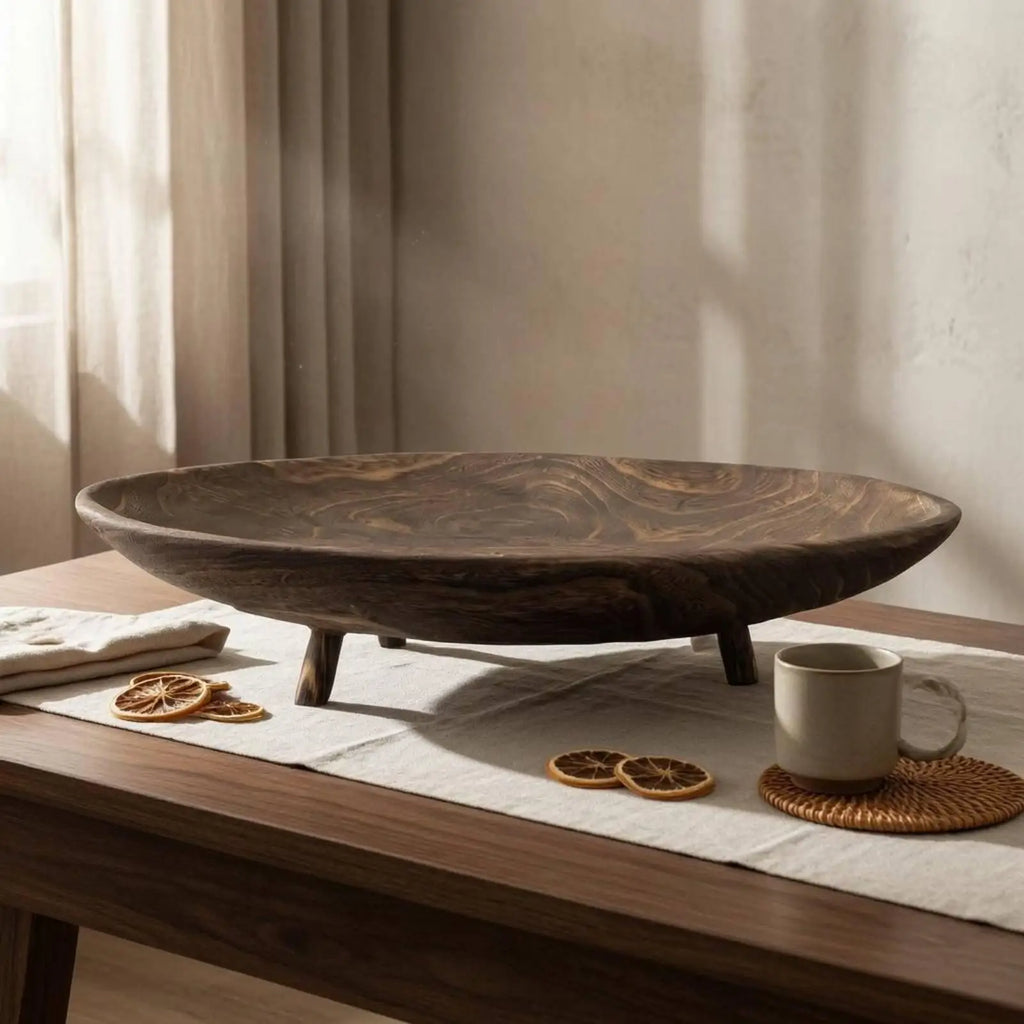 Hand-Carved Oval Wooden Tray on Feet | Paulownia Fruit Bowl