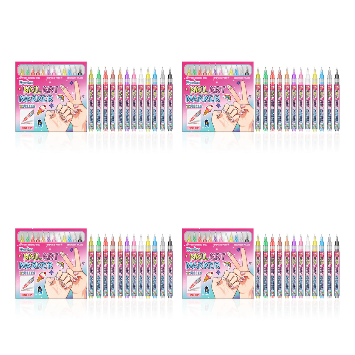 Nymixa 12-Color Nail Art Marker Pen Set – Fine Tip Quick Dry