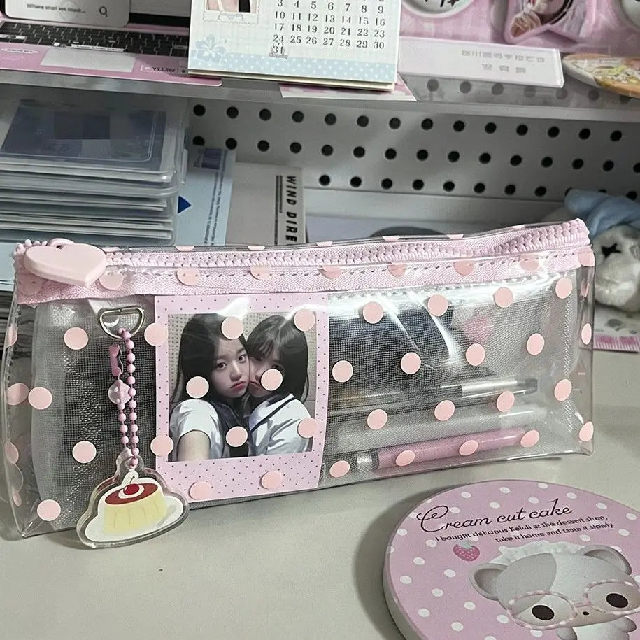 Transparent PVC Pencil Case | Korean Polka Dot Stationery Pouch