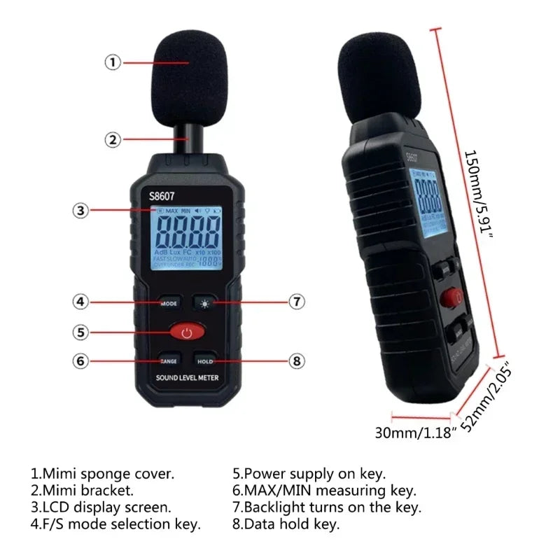 Portable Digital Sound Level Meter 30–130dB Handheld Decibel Tester