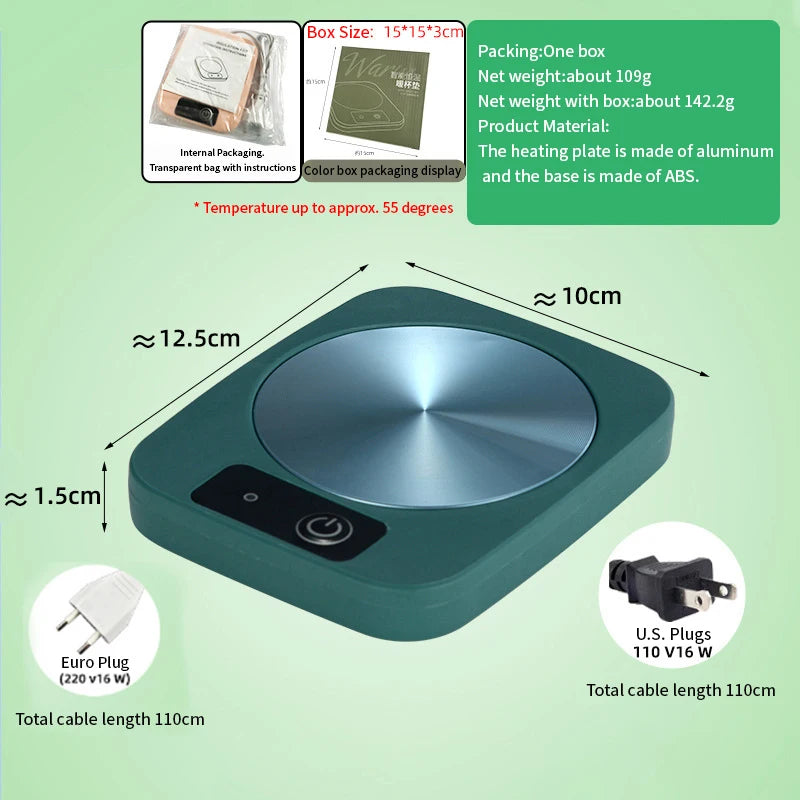 Smart 55°C Heated Cup Warmer Coaster – Coffee & Tea