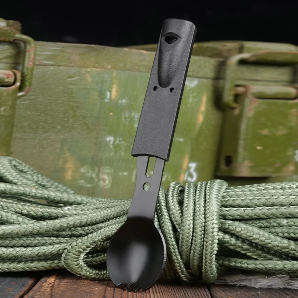 Stainless Steel Camping Cutlery Set – Knife, Fork, Spoon & Whistle
